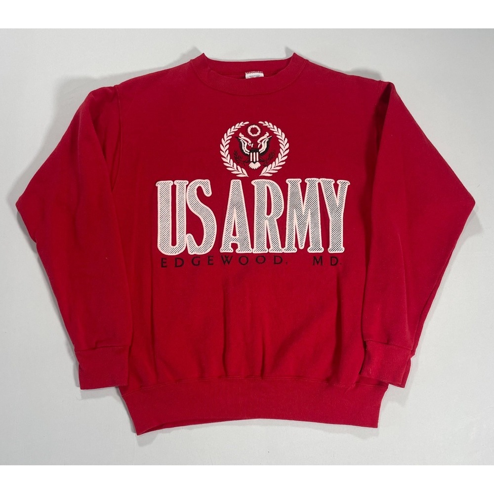 VTG Jostens US Army Edgewood MD Sweatshirt Mens M Red Fleece USA‎ 90s Graphic